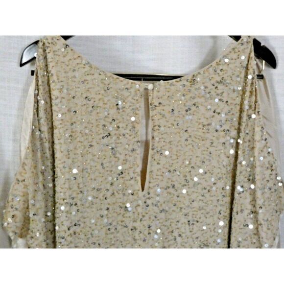 Aidan Mattox Dress Women 4 gold Beaded Sequin Mini Embellished Cold Shoulder - Picture 3 of 16